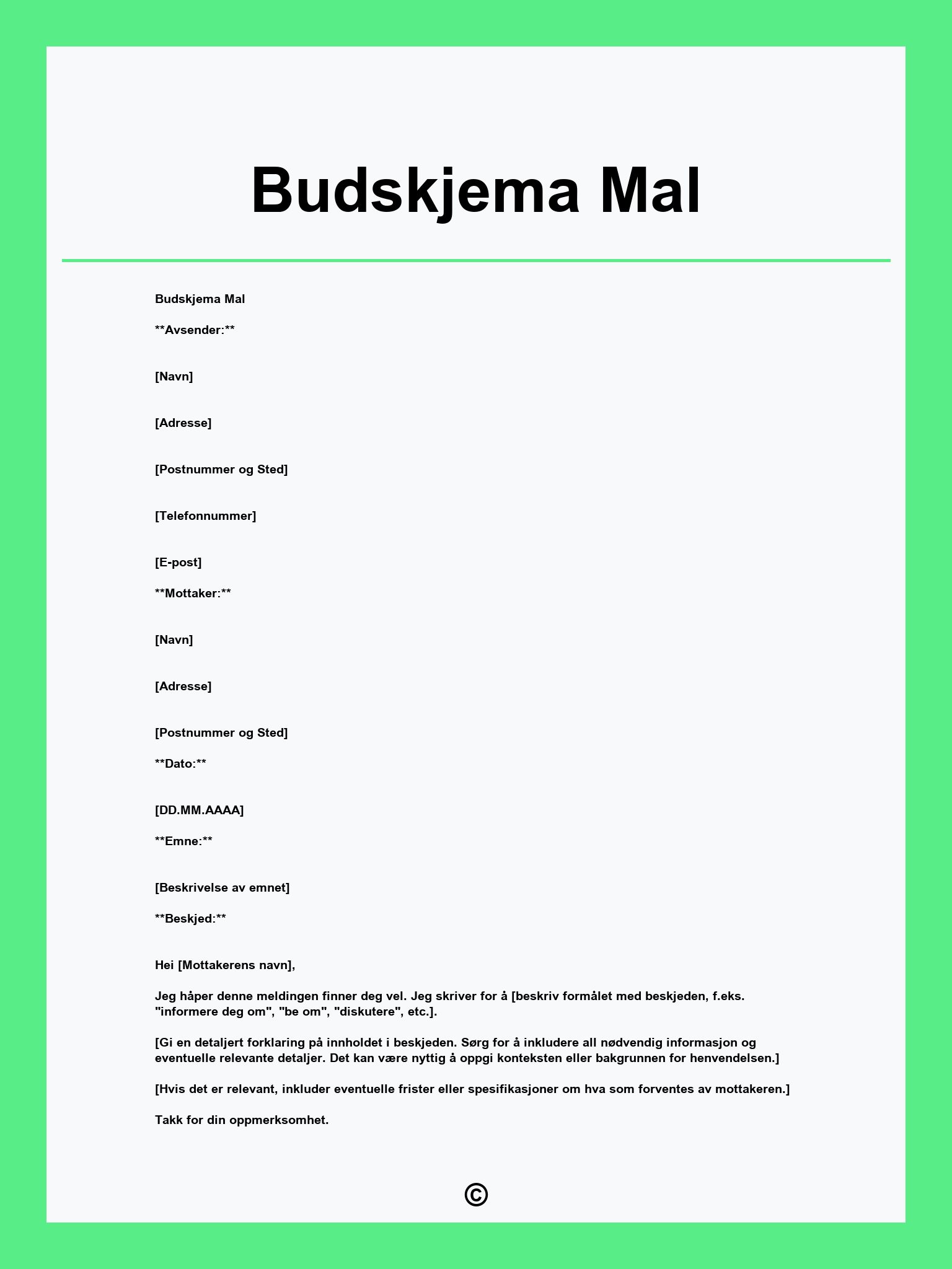 Budskjema Mal