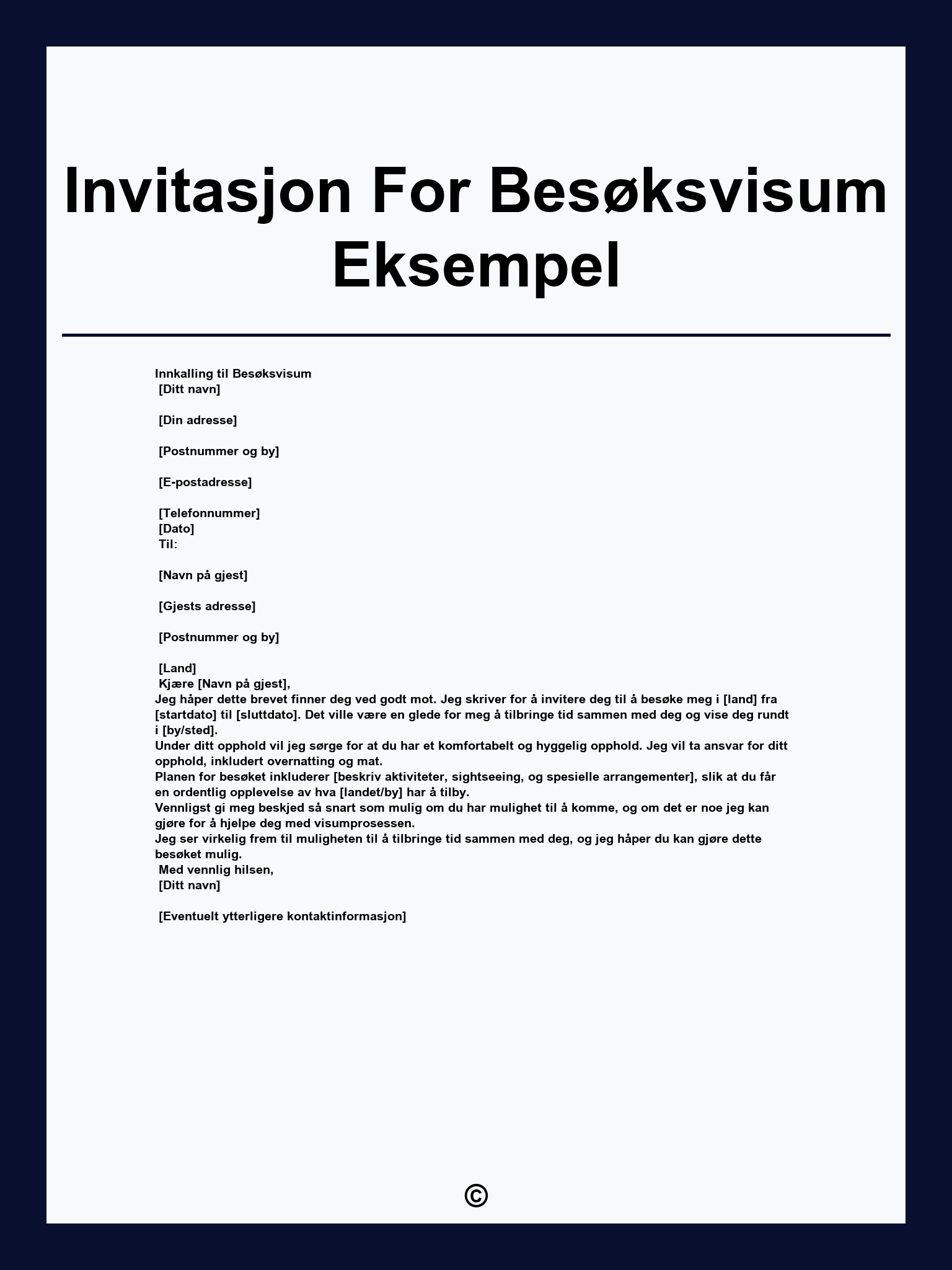 Invitasjon For Besøksvisum Eksempel