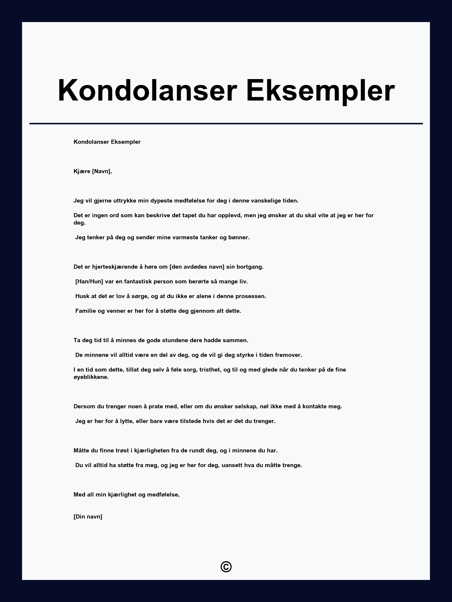 Kondolanser Eksempler