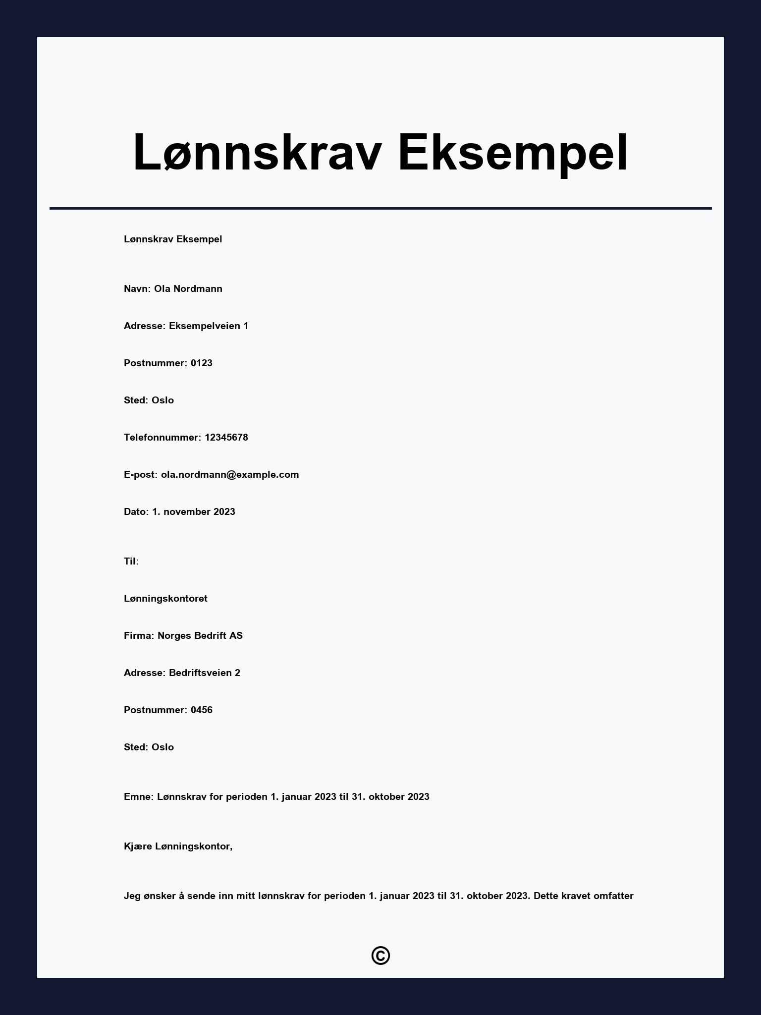 Lønnskrav Eksempel