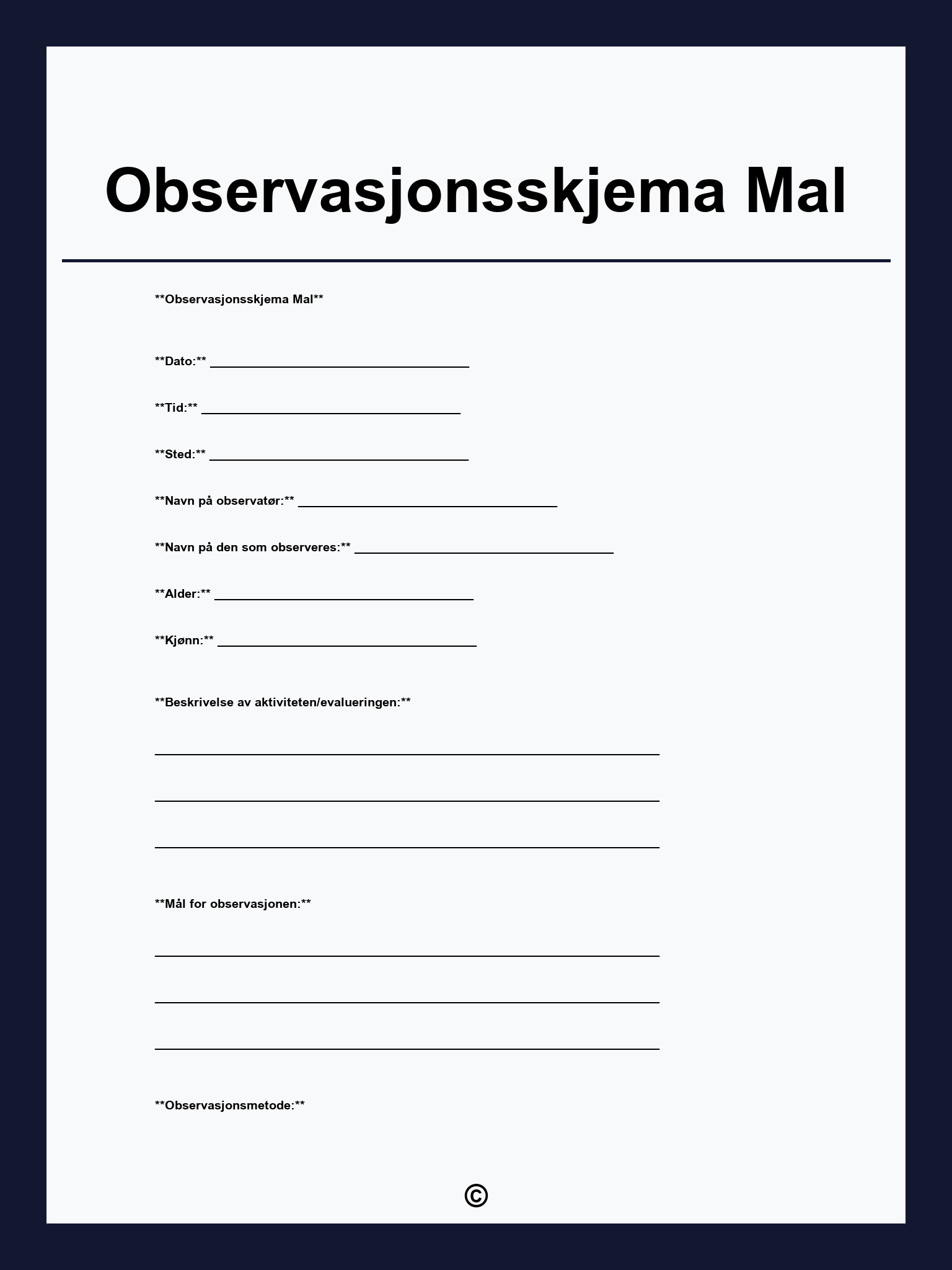 Observasjonsskjema Mal