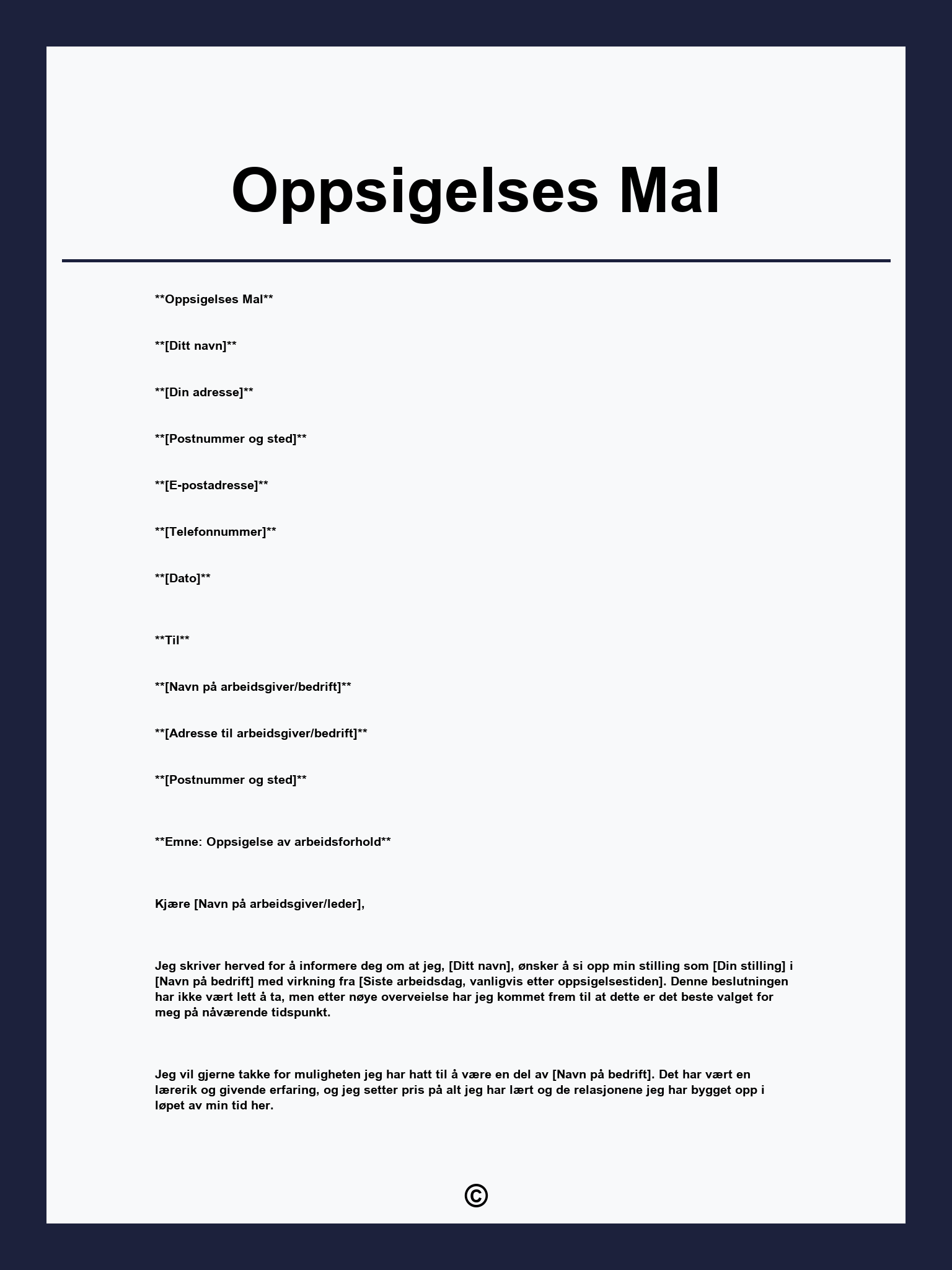 Oppsigelses Mal