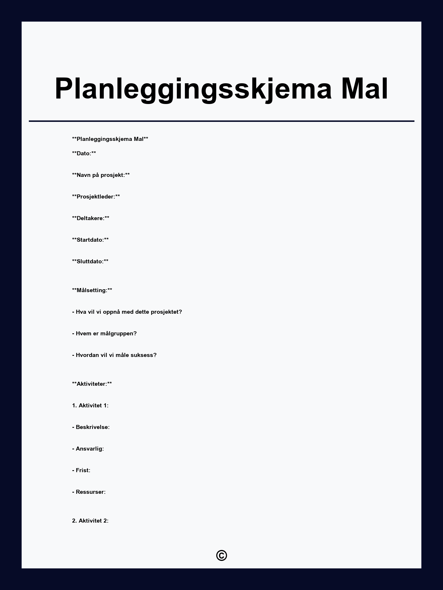 Planleggingsskjema Mal