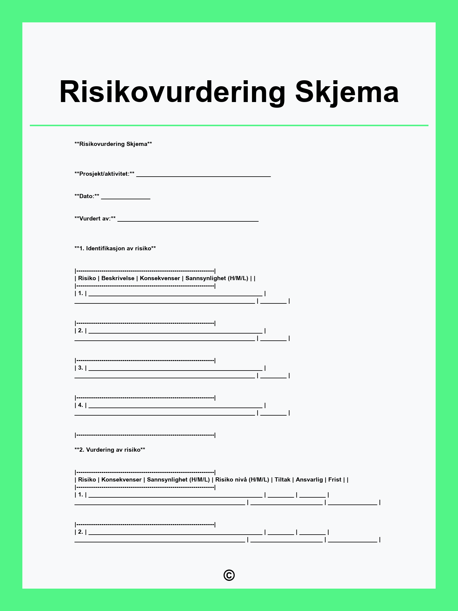 Risikovurdering Skjema