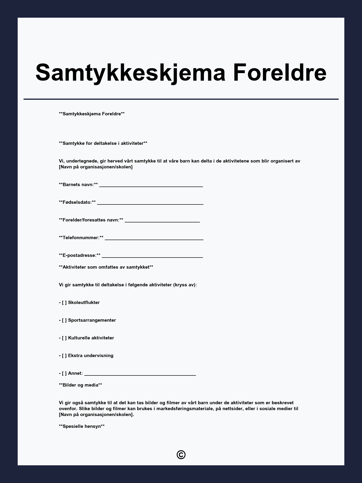 Samtykkeskjema Foreldre